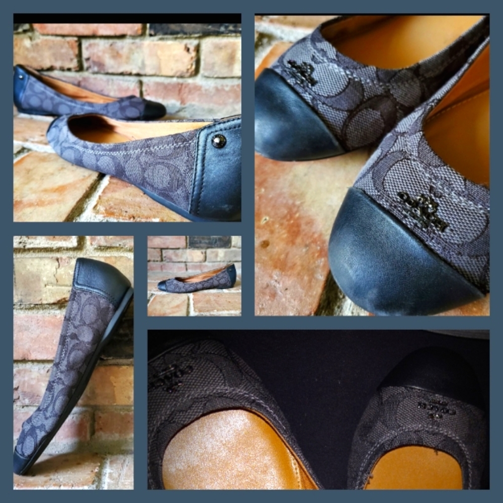 Coach Signature Chelsea Leather Slip-on Flats Size 7 (Black & Gray)